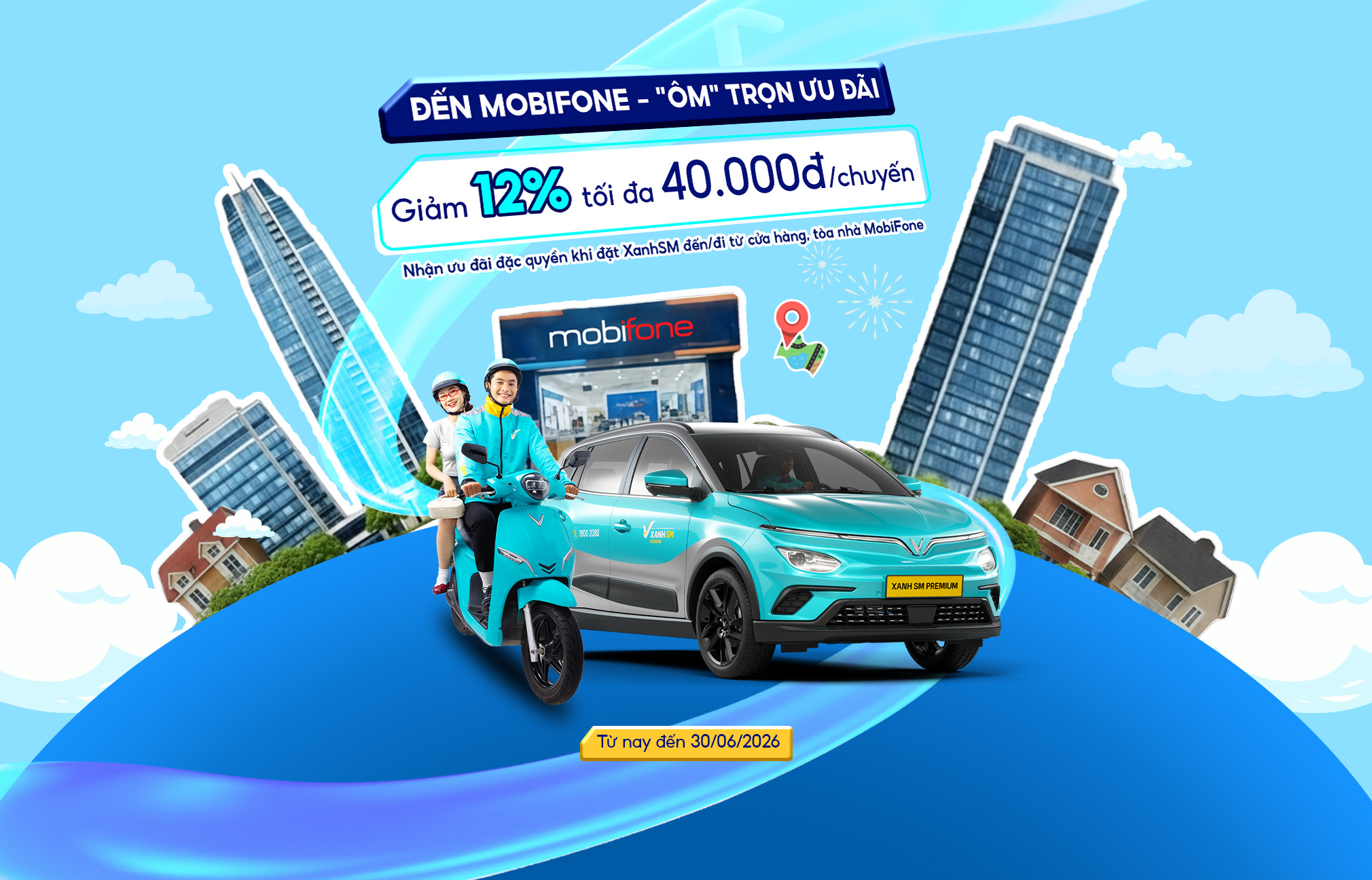 MobiFone hợp tác Xanh SM: Ưu đãi giảm đến 40.000đ/chuyến